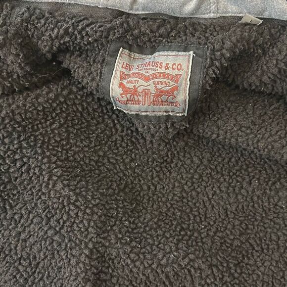 Levi's Size L Men's Military Trucker Sherpa Lined Removable Hood Black Jacket - Picture 8 of 12